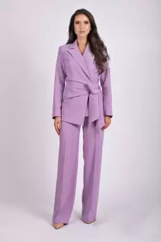 Sacou lila cu cordon lateral si pense la talie imagine