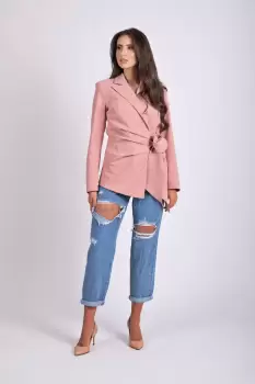 Sacou roz prafuit cu inchidere in lateral si pense imagine