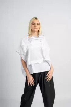 Bluza alba asimetrica, extravaganta, din bumbac satinat imagine