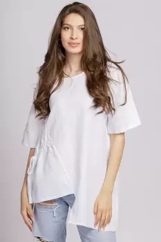 Bluza alba din in, asimetrica, cu siret lateral imagine