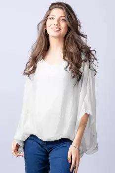 Bluza alba din matase naturala cu maneca fluture imagine