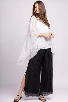 Bluza asimetrica din matase naturala si vascoza tip poncho, alba imagine