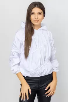 Bluza avangardista din bumbac, cu gluga si cusaturi elastice, alba imagine