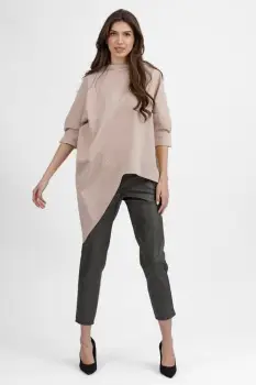 Bluza bej din jerseu bumbac, cu un colt lateral imagine