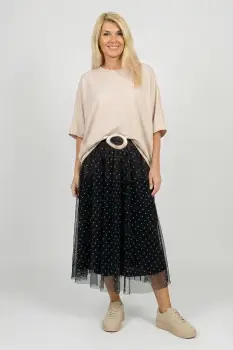 Bluza bej din jerseu fin din tencel, cu maneca fluture imagine