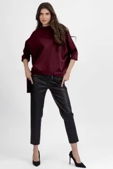 Bluza bordo din jerseu bumbac, cu un colt lateral imagine