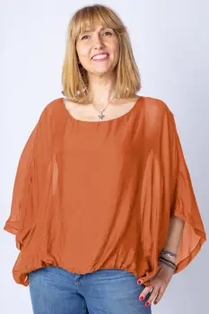 Bluza caramizie din matase naturala cu maneca fluture imagine