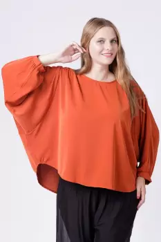 Bluza caramizie larga cu maneci fluture imagine