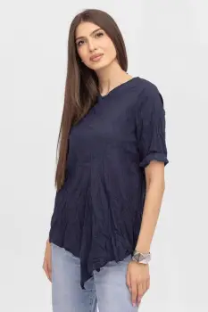 Bluza creponata in colturi, din bumbac bleumarin imagine