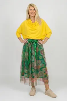 Bluza cu colt, din bumbac, cu guler amplu si croi asimetric, galbena imagine