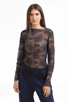 Bluza dama din dantela eleganta ,   bluza transparenta chic bleumarin imagine