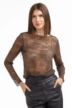 Bluza dama din dantela eleganta ,   bluza transparenta chic maro imagine