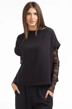 Bluza dama din dantela eleganta ,   bluza transparenta chic neagra imagine