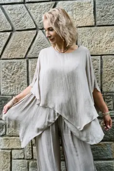 Bluza dama eleganta din matase si vascoza, asimetrica, vaporoasa, grej imagine