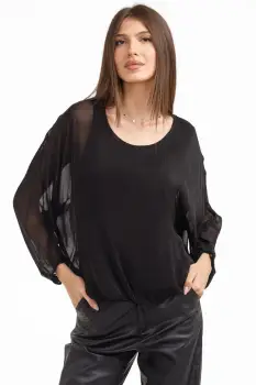 Bluza dama eleganta si lejera din matase si vascoza, neagra imagine