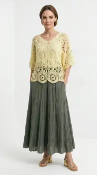 Bluza de vara cu broderie din bumbac, croi lejer, galbena imagine
