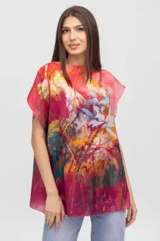 Bluza de vara tip poncho din matase cu imprimeu abstract imagine