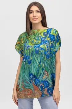 Bluza de vara tip poncho din matase cu reproducere dupa Irisi de Van Gogh imagine