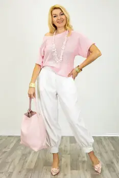 Bluza din bumbac tricotat cu maneca scurta kimono, roz pal imagine