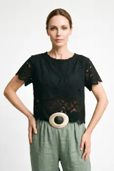 Bluza din dantela de bumbac brodata, stil boho elegant imagine