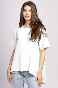 Bluza din in alba, asimetrica, cu nasturi pe spate imagine