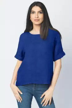 Bluza din in albastru electric cu nasturi pe spate imagine