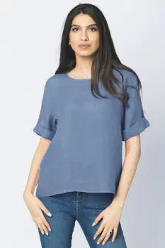Bluza din in albastru jeans cu nasturi pe spate imagine