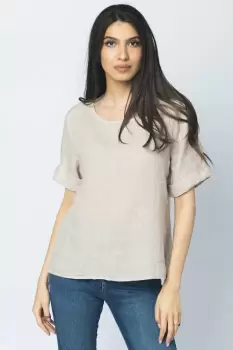 Bluza din in bej cu nasturi pe spate imagine