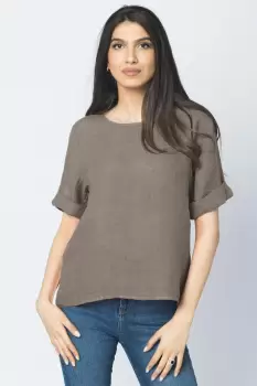 Bluza din in bej inchis cu nasturi pe spate imagine