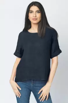 Bluza din in bleumarin cu nasturi pe spate imagine