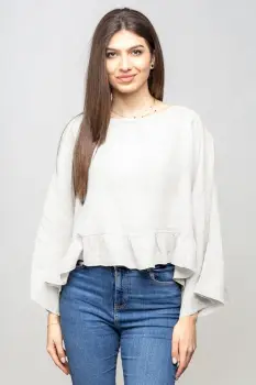 Bluza din in cu volanas, oversize, alba imagine