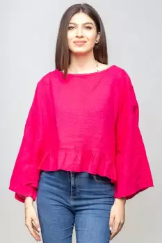 Bluza din in cu volanas, oversize, fucsia imagine