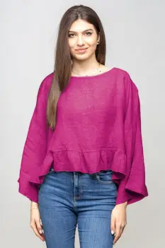 Bluza din in cu volanas, oversize, magenta imagine