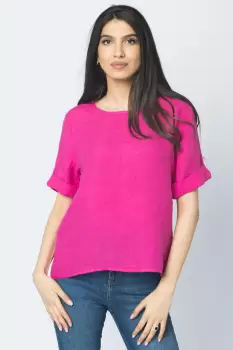 Bluza din in fucsia cu nasturi pe spate imagine