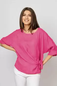 Bluza din in fucsia, masura mare cu nod pe talie imagine