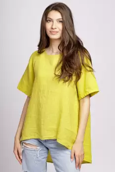 Bluza din in galbena, asimetrica, cu nasturi pe spate imagine