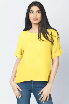 Bluza din in galbena cu nasturi pe spate imagine