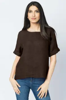 Bluza din in maro inchis cu nasturi pe spate imagine