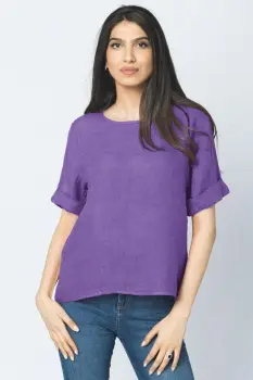 Bluza din in mov cu nasturi pe spate imagine