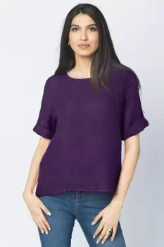 Bluza din in mov cu nasturi pe spate imagine