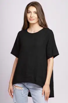 Bluza din in neagra, asimetrica, cu nasturi pe spate imagine