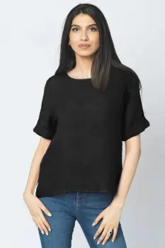 Bluza din in neagra cu nasturi pe spate imagine