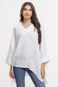 Bluza din in oversize,cu colturi si decolteu in V, alba imagine