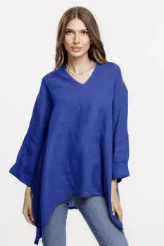 Bluza din in oversize,cu colturi si decolteu in V, albastra imagine