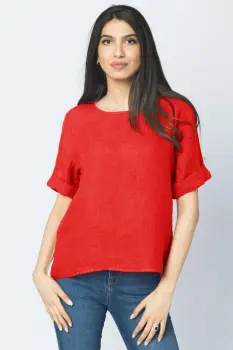 Bluza din in rosie cu nasturi pe spate imagine