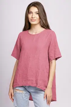 Bluza din in roz inchis, asimetrica, cu nasturi pe spate imagine