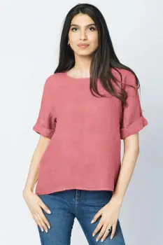 Bluza din in roz inchis cu nasturi pe spate imagine