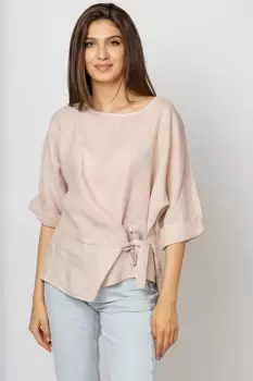 Bluza din in roz prafuit masura mare cu nod pe talie imagine