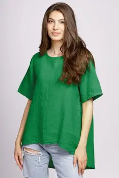 Bluza din in verde, asimetrica, cu nasturi pe spate imagine