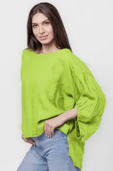 Bluza din in verde deschis, masura mare, cu maneci ample bufante imagine
